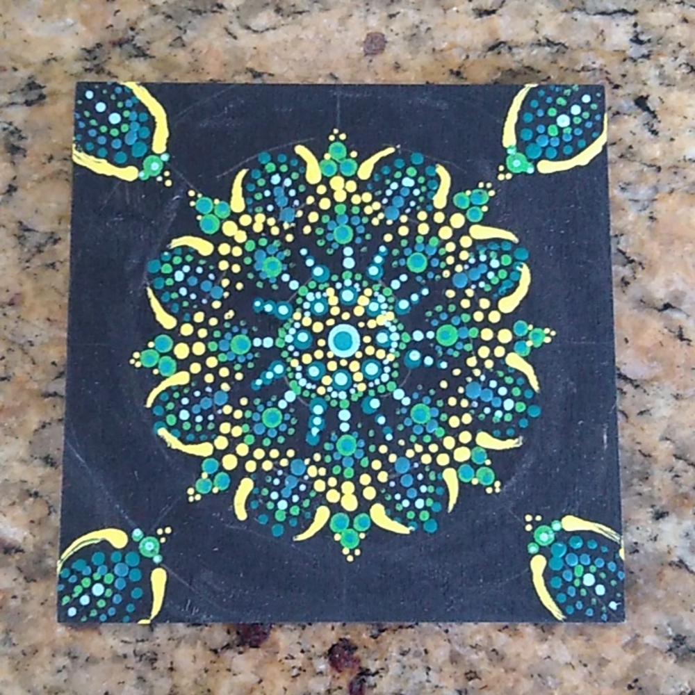 Hand Painted Mandala 4"x4" wood square